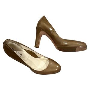 TARYN ROSE TAN PATENT LEATHER ROUND TOE HIGH HEELS 36.5